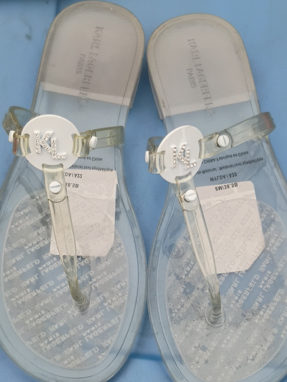 Karl Lagerfeld Clear Jelly Thong Sandals with Logo Medallion